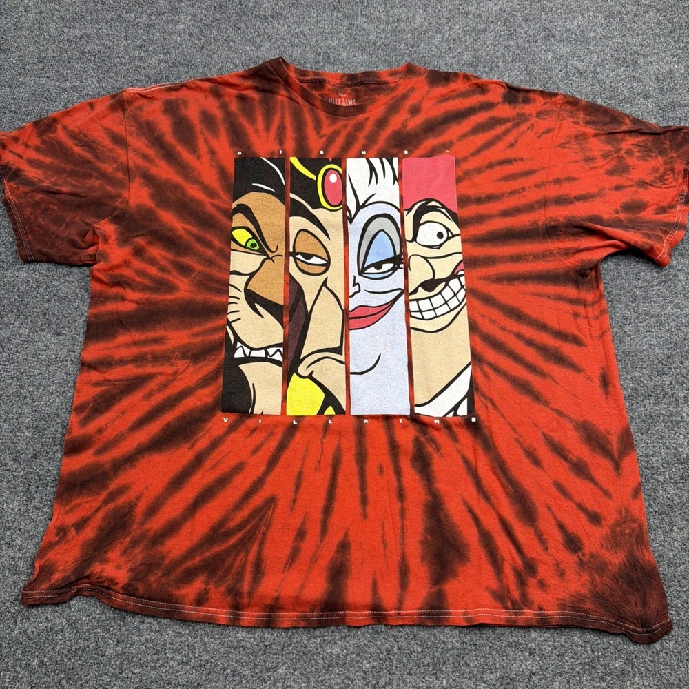 Disney Villains Shirt Mens XL Red Tie Dye Cartoon Retro Outdoor Classic